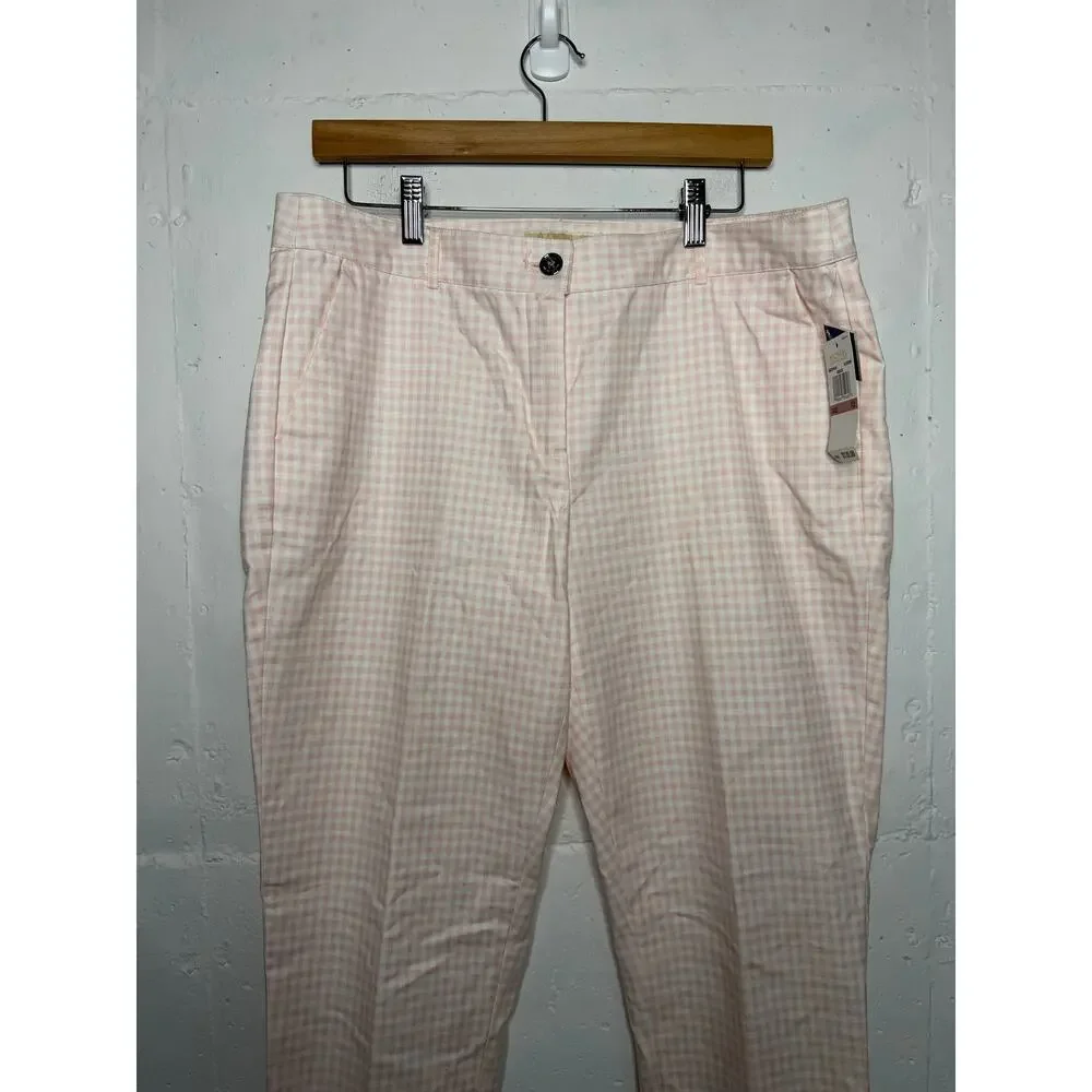 NEW Michael Kors Womens Pink White Gingham Pants Size 12